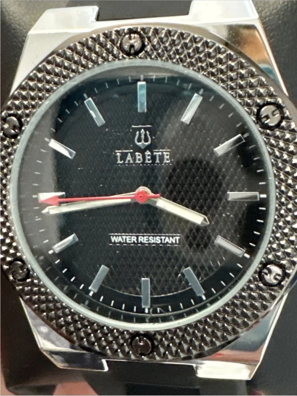 LABÈTE Black Dial Men’s Watch with Red Accents